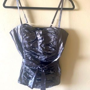 Bebe metallic shine cross bustier top